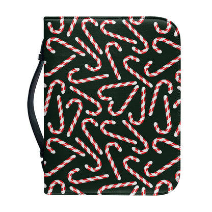 Christmas Candy Cane Pattern Print Leather Bible Cover