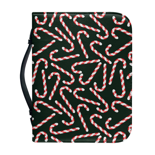 Christmas Candy Cane Pattern Print Leather Bible Cover