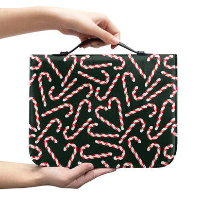 Christmas Candy Cane Pattern Print Leather Bible Cover