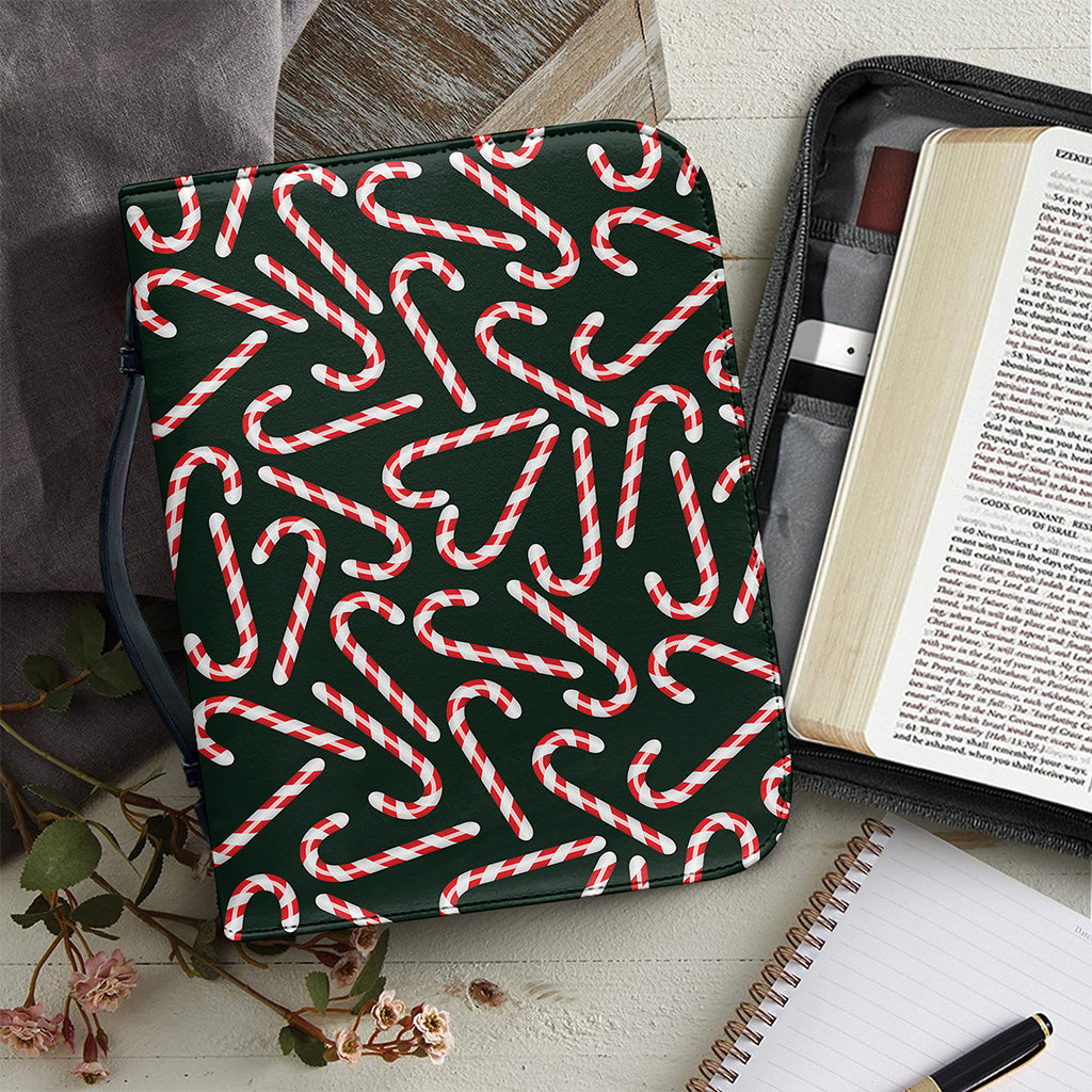 Christmas Candy Cane Pattern Print Leather Bible Cover