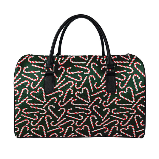 Christmas Candy Cane Pattern Print Leather Duffle Bag
