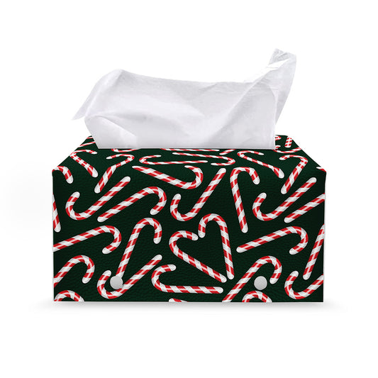 Christmas Candy Cane Pattern Print Leather Tissue Box Cover