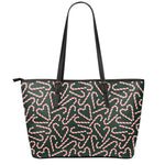 Christmas Candy Cane Pattern Print Leather Tote Bag