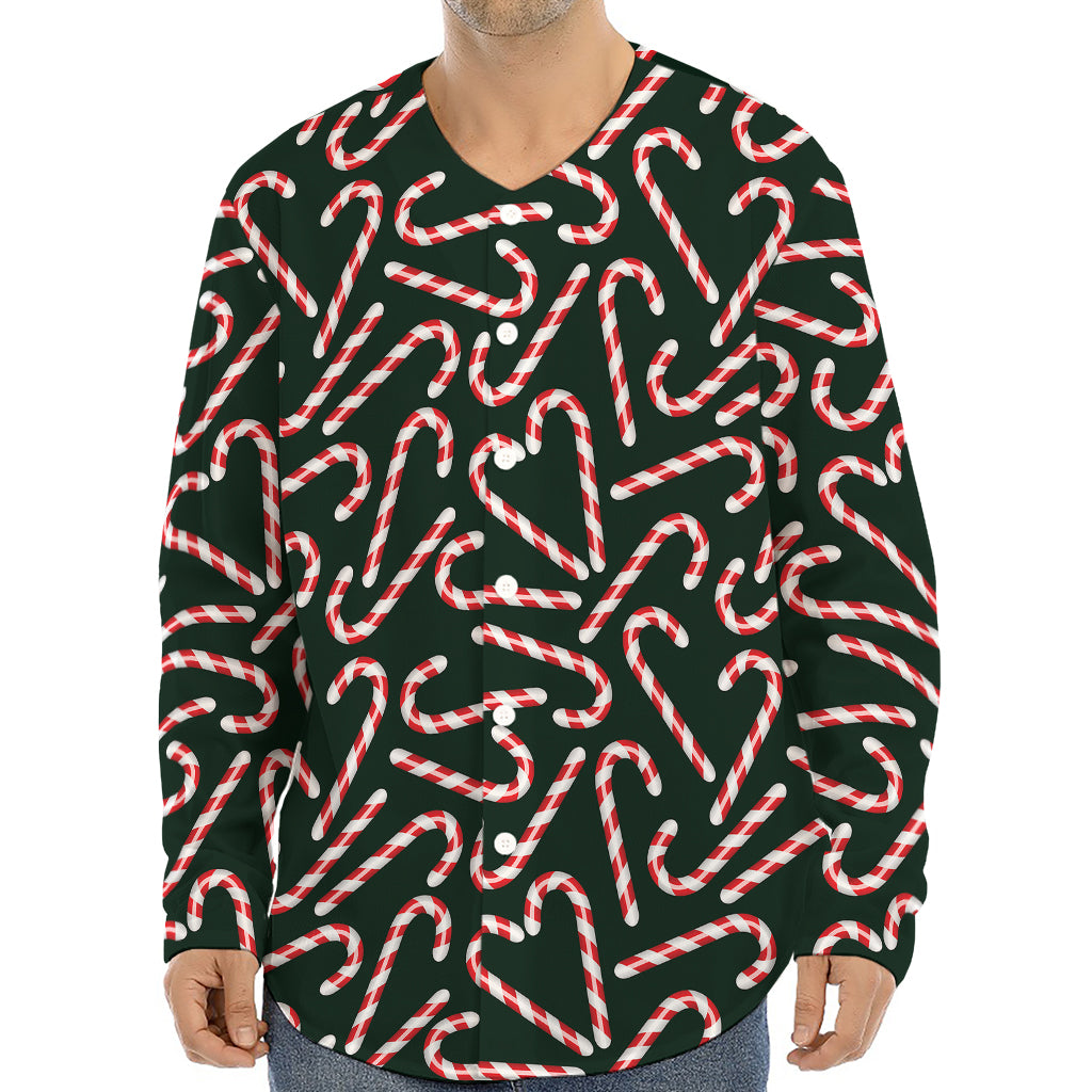 Christmas Candy Cane Pattern Print Long Sleeve Baseball Jersey