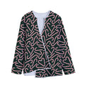 Christmas Candy Cane Pattern Print Long Sleeve Short Coat