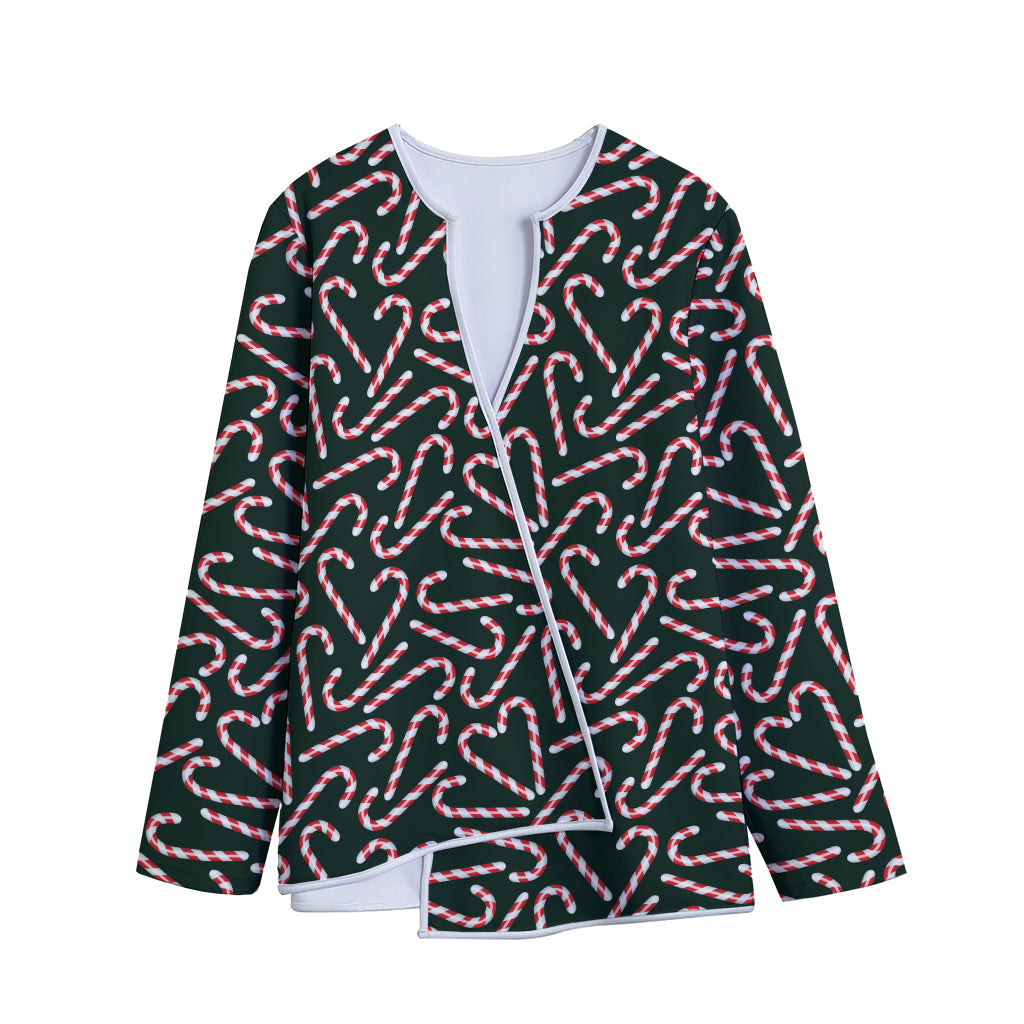 Christmas Candy Cane Pattern Print Long Sleeve Short Coat