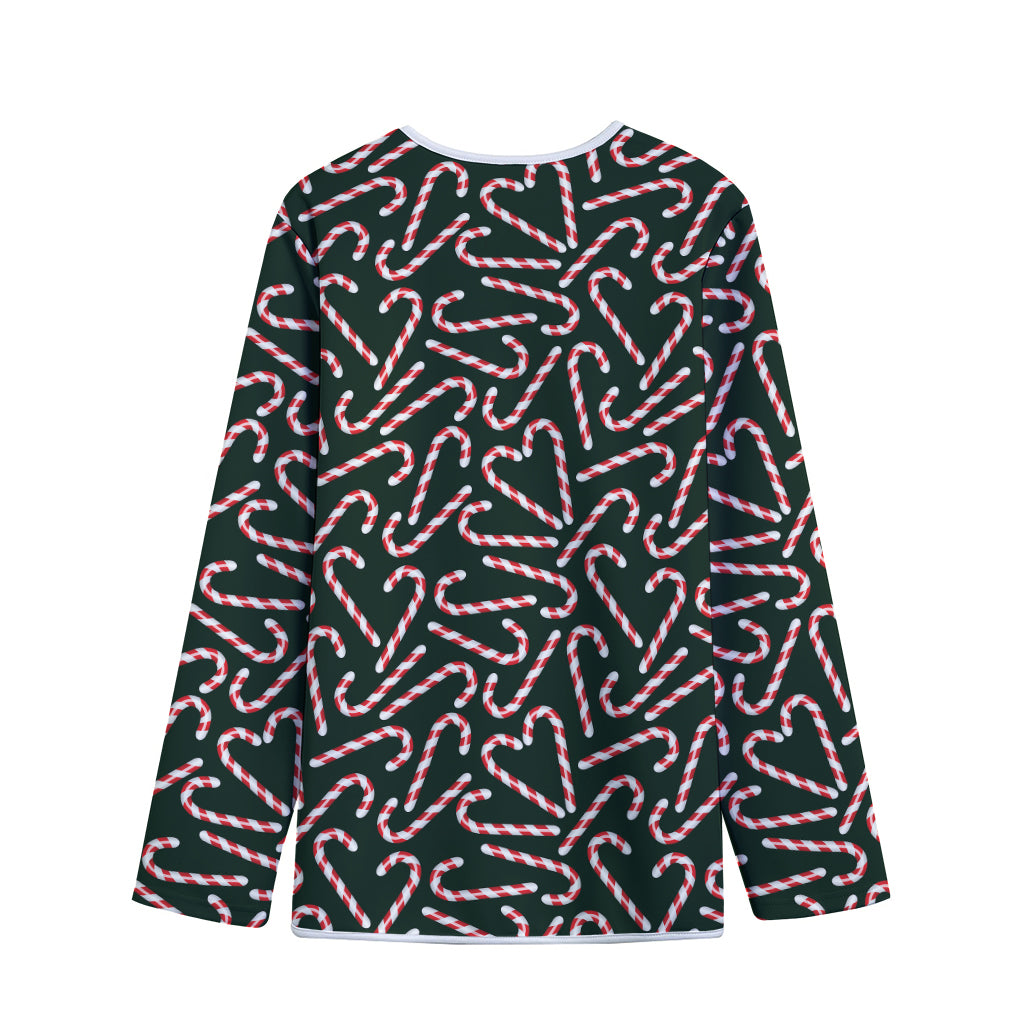 Christmas Candy Cane Pattern Print Long Sleeve Short Coat
