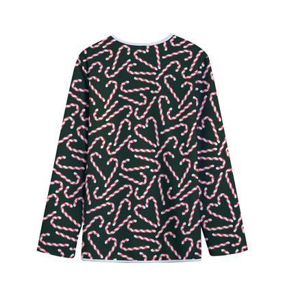 Christmas Candy Cane Pattern Print Long Sleeve Short Coat