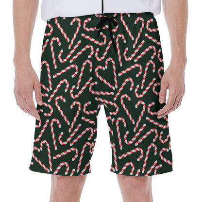 Christmas Candy Cane Pattern Print Men's Beach Shorts
