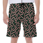 Christmas Candy Cane Pattern Print Men's Beach Shorts