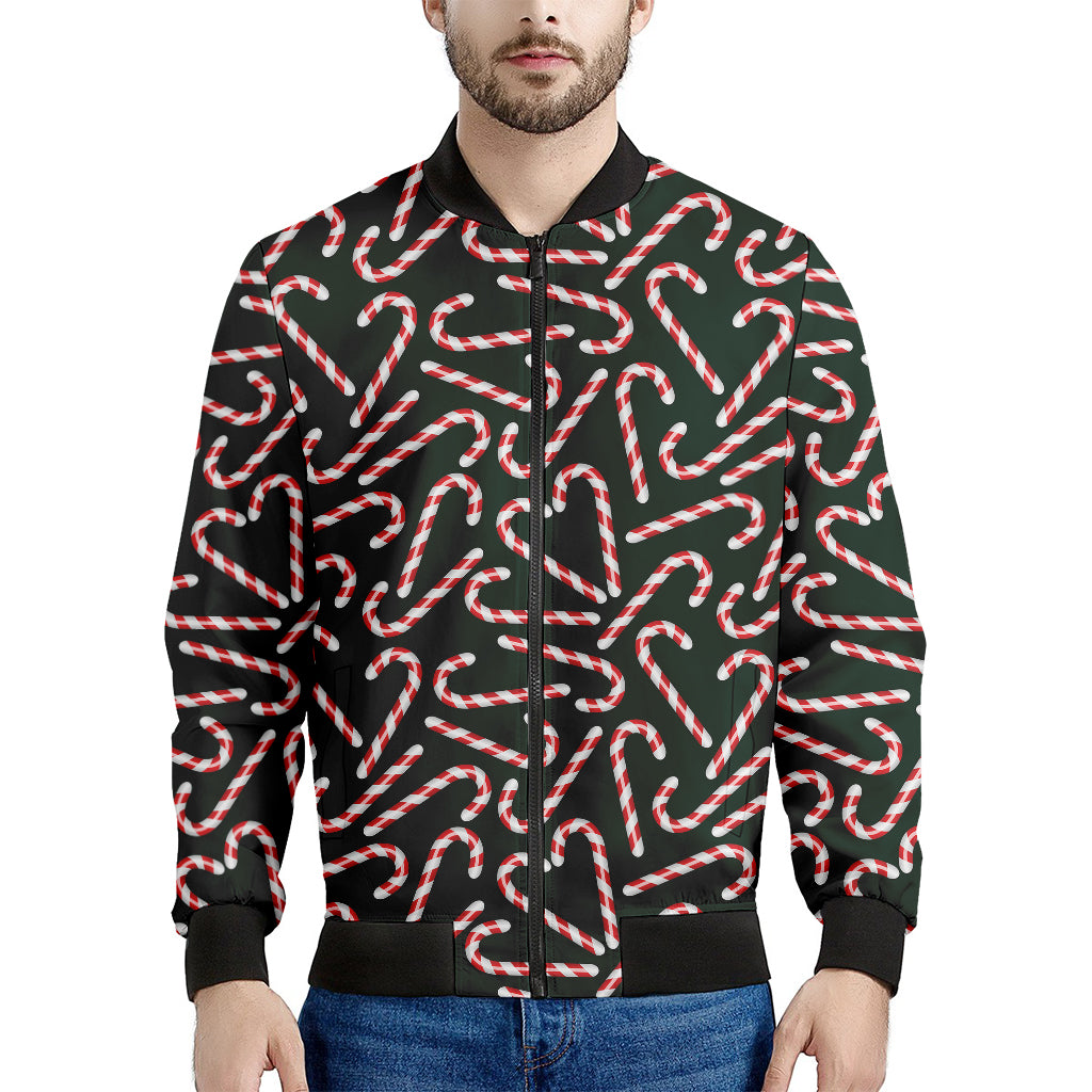 Christmas Candy Cane Pattern Print Men's Bomber Jacket