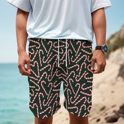 Christmas Candy Cane Pattern Print Men's Cargo Shorts
