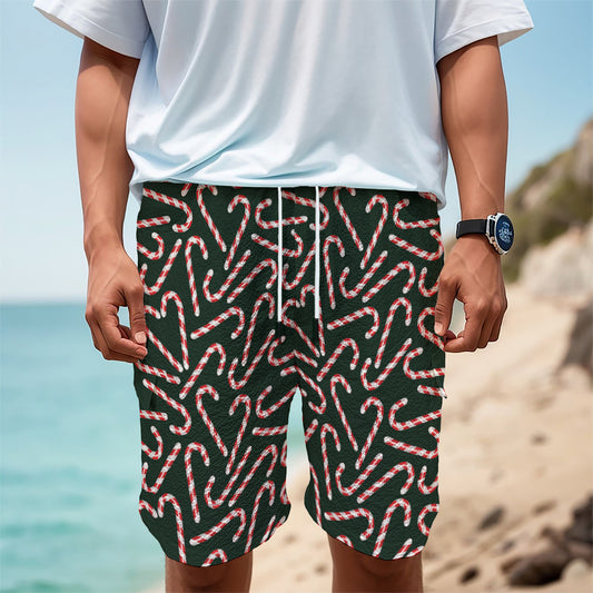 Christmas Candy Cane Pattern Print Men's Cargo Shorts