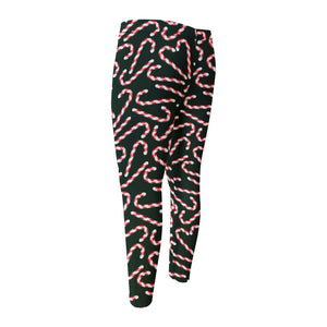 Christmas Candy Cane Pattern Print Men's Compression Pants