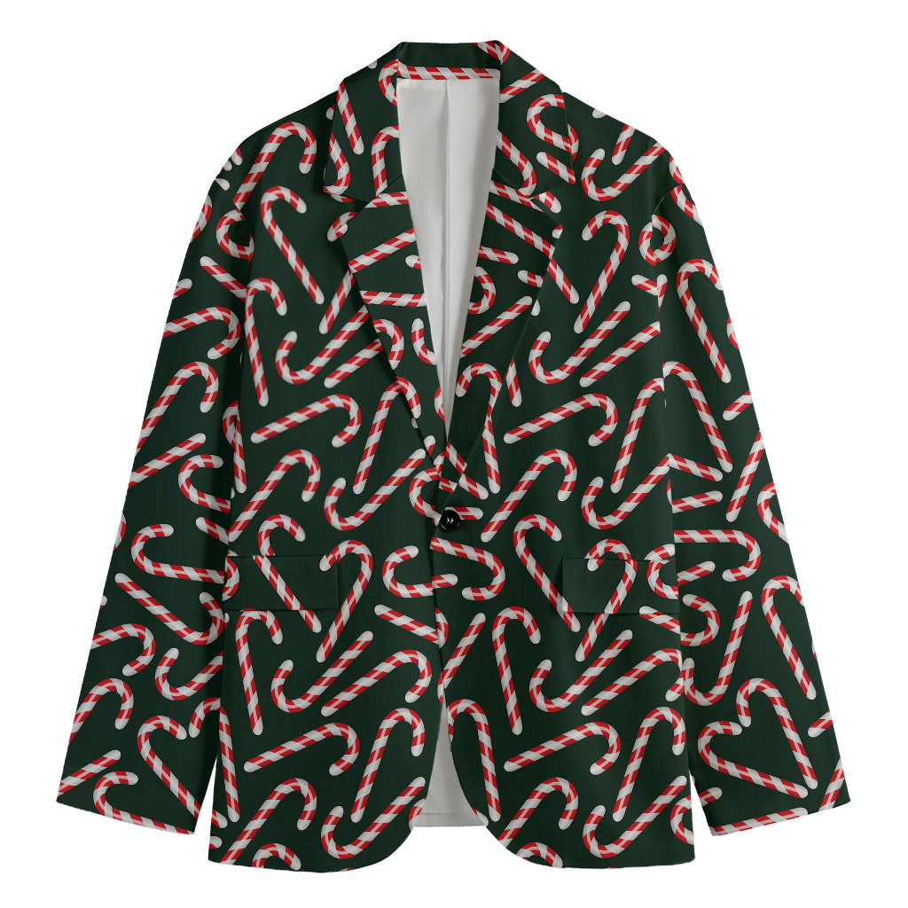 Christmas Candy Cane Pattern Print Men's Cotton Blazer