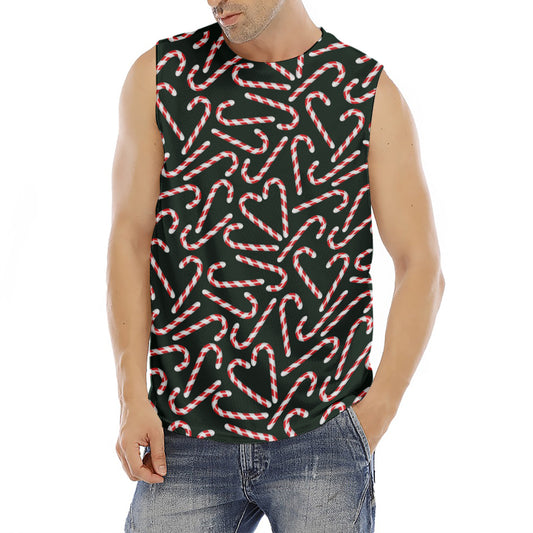 Christmas Candy Cane Pattern Print Men's Fitness Tank Top