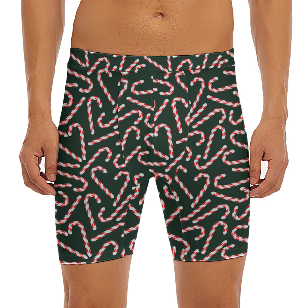 Christmas Candy Cane Pattern Print Men's Long Boxer Briefs