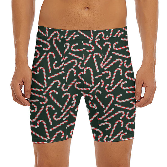 Christmas Candy Cane Pattern Print Men's Long Boxer Briefs