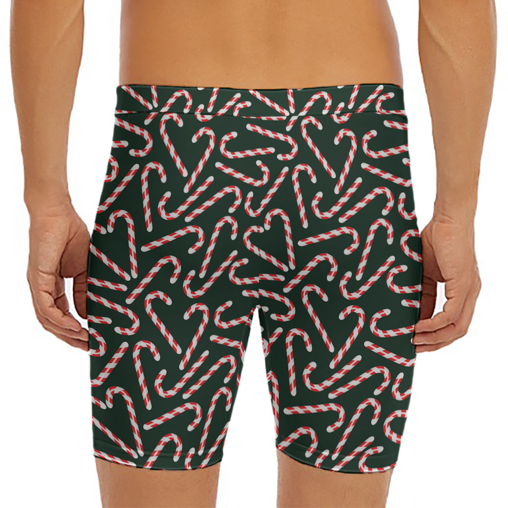 Christmas Candy Cane Pattern Print Men's Long Boxer Briefs