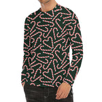 Christmas Candy Cane Pattern Print Men's Long Sleeve Rash Guard