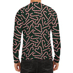 Christmas Candy Cane Pattern Print Men's Long Sleeve Rash Guard