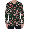 Christmas Candy Cane Pattern Print Men's Long Sleeve T-Shirt
