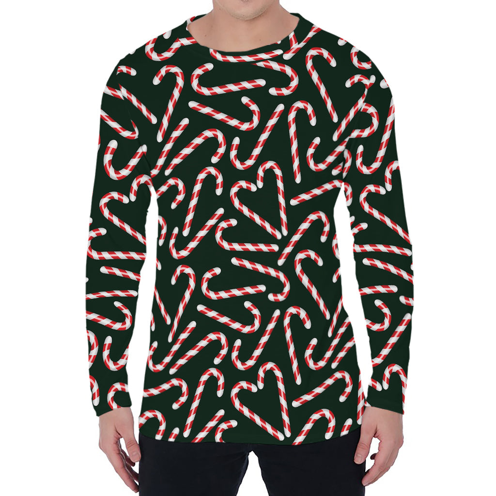 Christmas Candy Cane Pattern Print Men's Long Sleeve T-Shirt