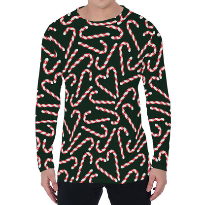 Christmas Candy Cane Pattern Print Men's Long Sleeve T-Shirt