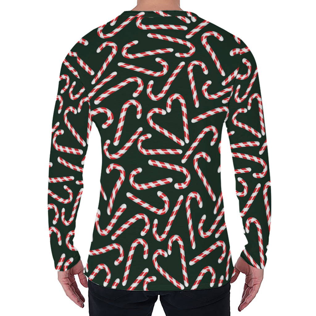 Christmas Candy Cane Pattern Print Men's Long Sleeve T-Shirt