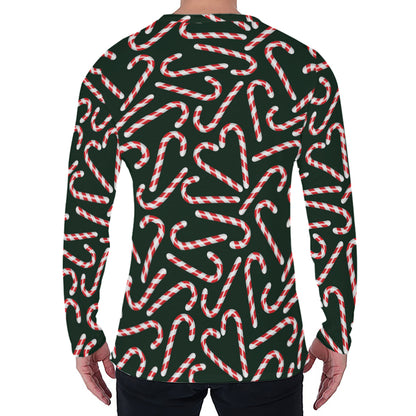 Christmas Candy Cane Pattern Print Men's Long Sleeve T-Shirt