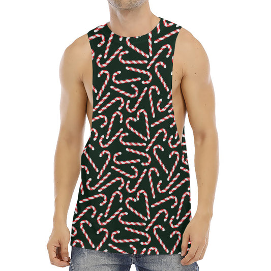 Christmas Candy Cane Pattern Print Men's Muscle Tank Top