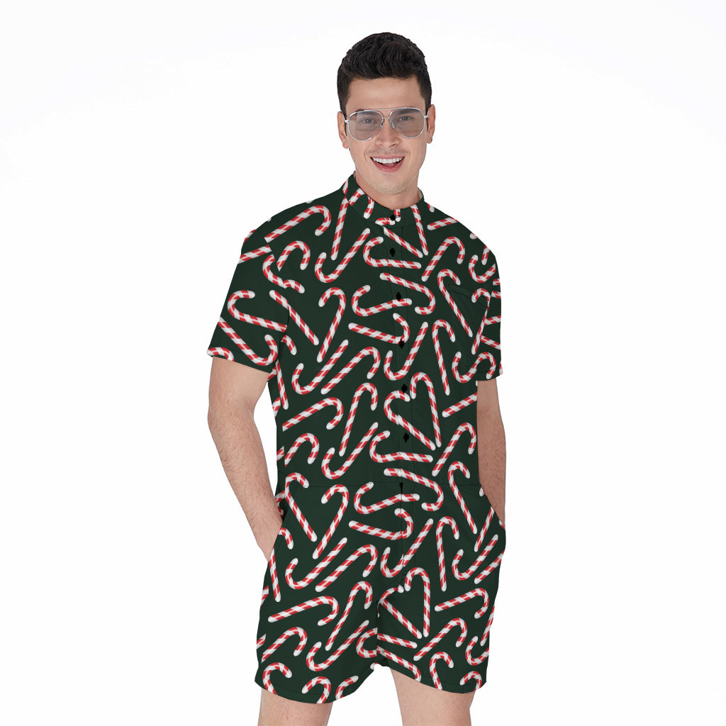 Christmas Candy Cane Pattern Print Men's Rompers