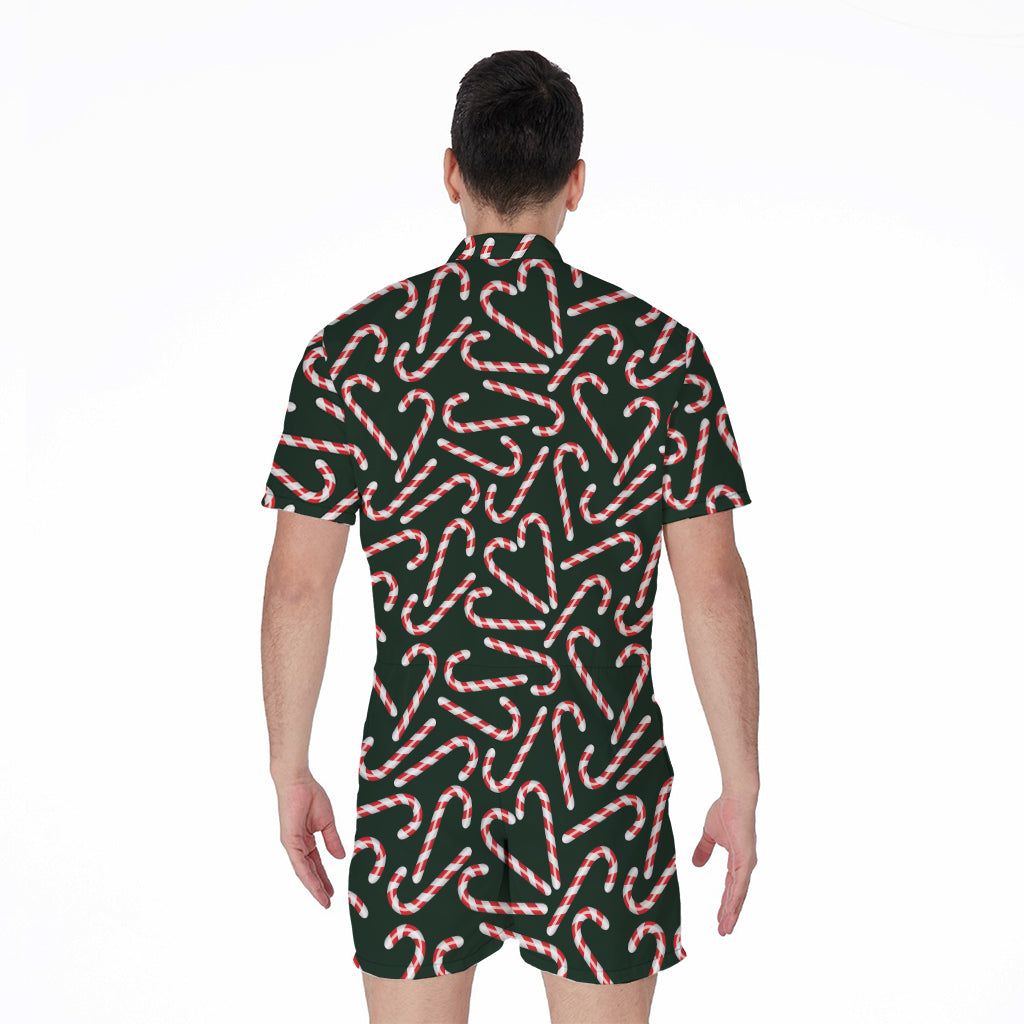 Christmas Candy Cane Pattern Print Men's Rompers