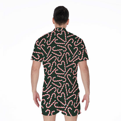 Christmas Candy Cane Pattern Print Men's Rompers