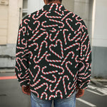 Christmas Candy Cane Pattern Print Men's Shirt Jacket