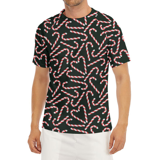Christmas Candy Cane Pattern Print Men's Short Sleeve Rash Guard