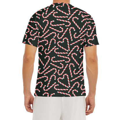 Christmas Candy Cane Pattern Print Men's Short Sleeve Rash Guard