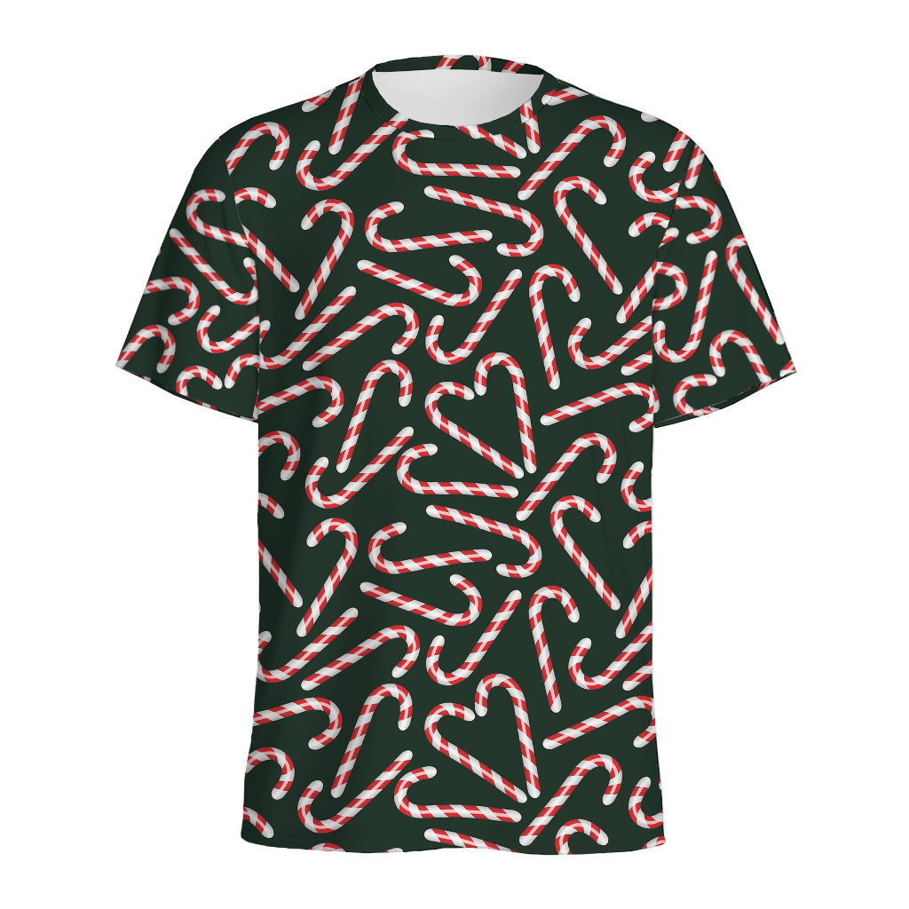 Christmas Candy Cane Pattern Print Men's Sports T-Shirt