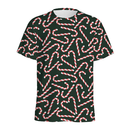 Christmas Candy Cane Pattern Print Men's Sports T-Shirt