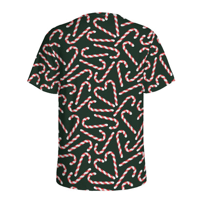 Christmas Candy Cane Pattern Print Men's Sports T-Shirt