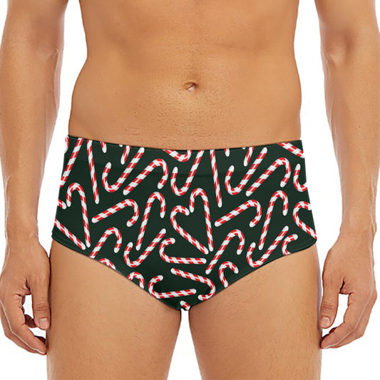 Christmas Candy Cane Pattern Print Men's Triangle Swim Briefs