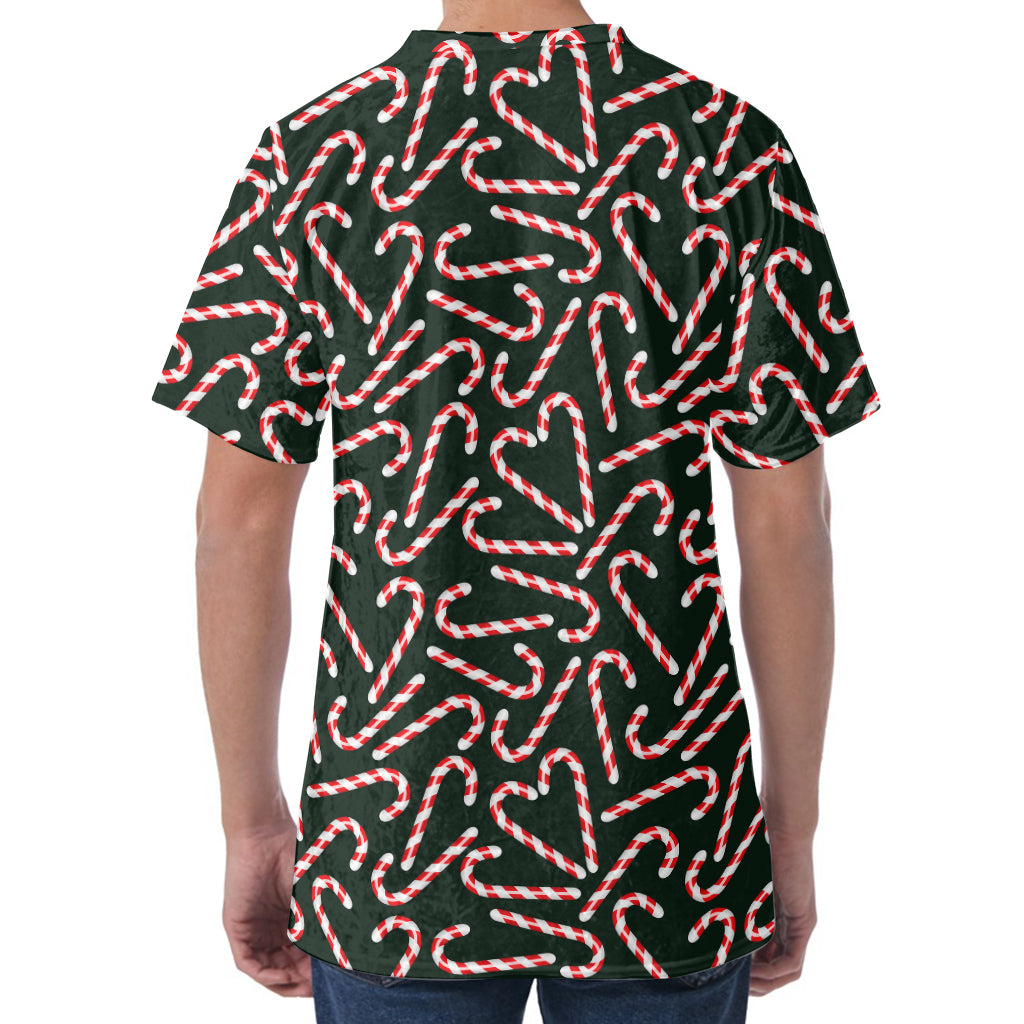 Christmas Candy Cane Pattern Print Men's Velvet T-Shirt