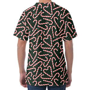 Christmas Candy Cane Pattern Print Men's Velvet T-Shirt