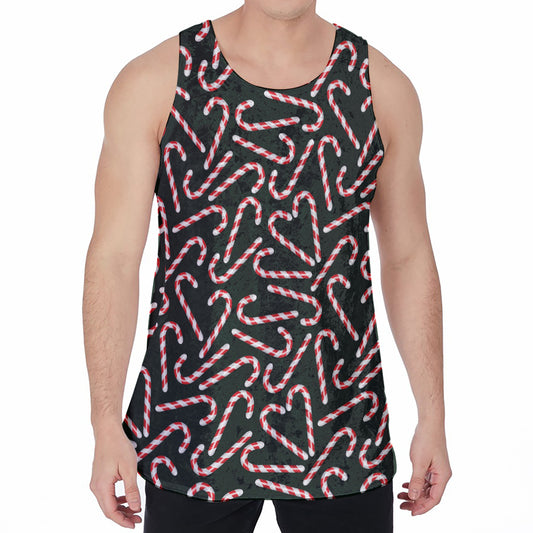 Christmas Candy Cane Pattern Print Men's Velvet Tank Top