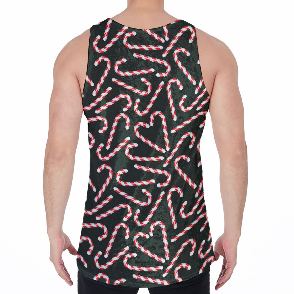Christmas Candy Cane Pattern Print Men's Velvet Tank Top