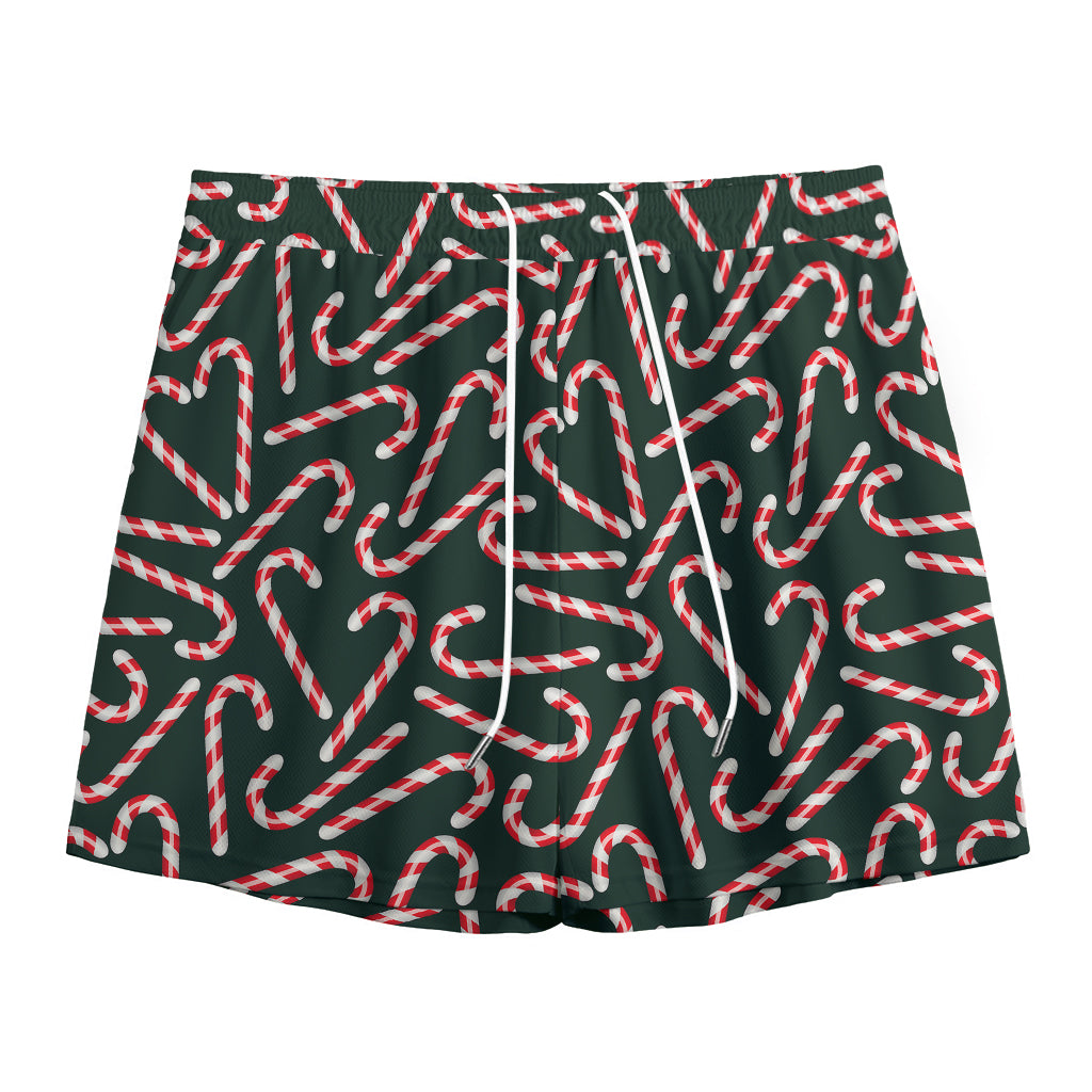 Christmas Candy Cane Pattern Print Mesh Shorts