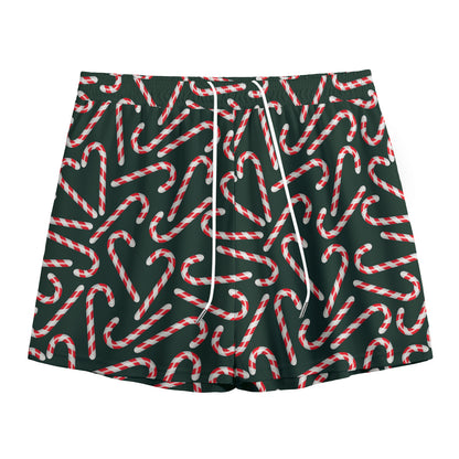 Christmas Candy Cane Pattern Print Mesh Shorts