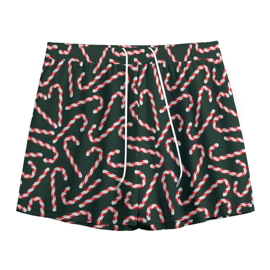 Christmas Candy Cane Pattern Print Mesh Shorts