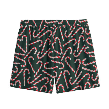 Christmas Candy Cane Pattern Print Mesh Shorts