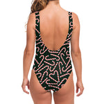 Christmas Candy Cane Pattern Print One Piece Swimsuit